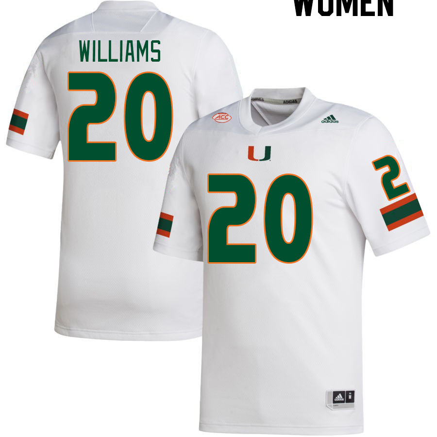 Women #20 James Williams Miami Hurricanes College Football Jerseys Stitched-White - Click Image to Close